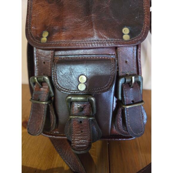 Vintage Handmade Goat Leather Satchel Messenger Crossbody Bag Med in Size - Picture 2 of 10